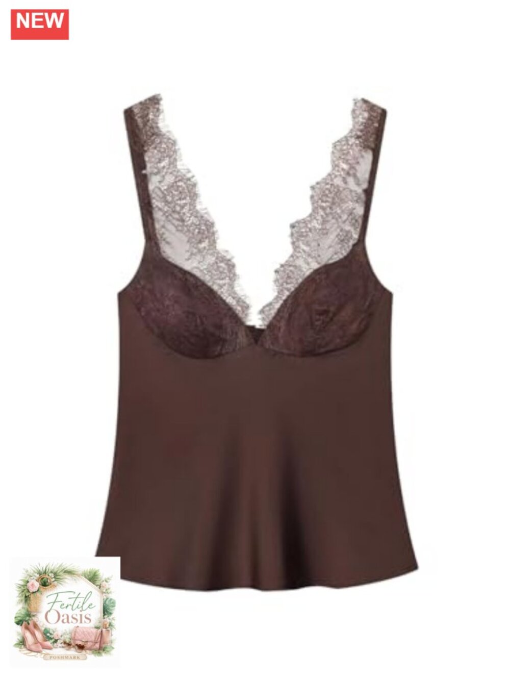 WDIRARA Lace Trim Satin Sleeveless Deep V Neck Pullover Blouse